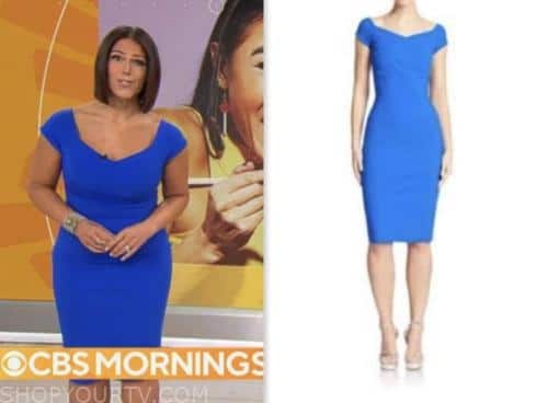 cbs mornings, dana jacobson, blue sheath dress