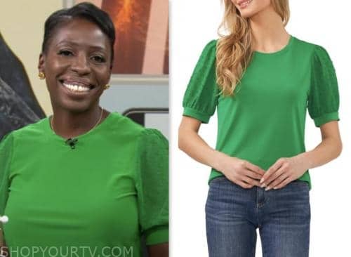 candi carter, cbs mornings, green puff sleeve top