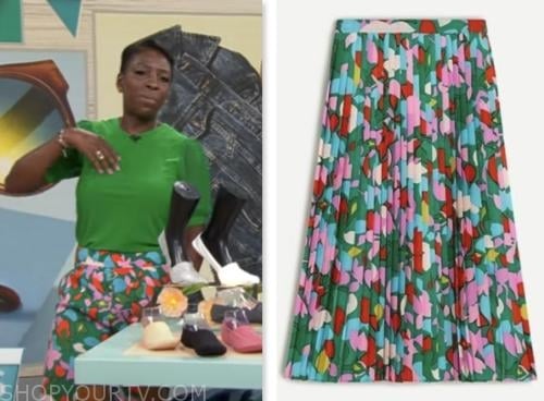 cbs mornings, multicolor printed skirt, candi carter