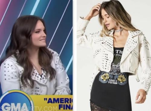 white studded jacket, megan danielle, good morning america