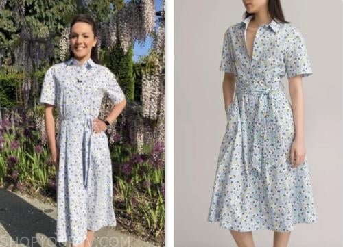 laura tobin, blue floral shirt dress, good morning britain