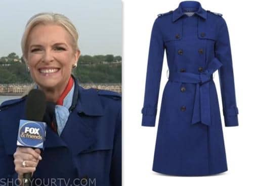 janice dean, blue trench coat, fox and friends, fox news fashion