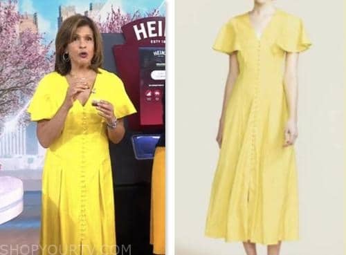 The Today Show: May 2023 Hoda Kotb's Yellow Flutter Sleeve Midi Dress ...