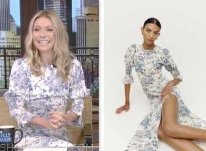 kelly ripa, live with kelly and mark, blue and white floral midi dress