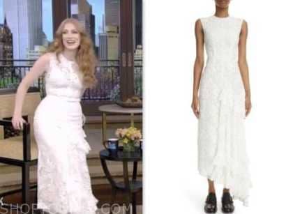 Jessica Chastain, live with kelly and mark, white lace midi dress