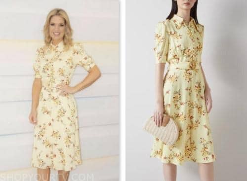 charlotte hawkins, good morning britain, yellow floral shirt dress