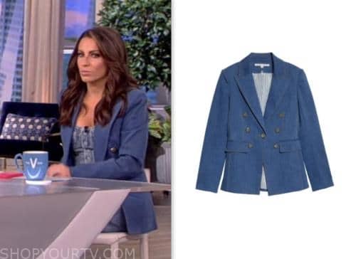 the view, alyssa farah griffin, denim double breasted blazer
