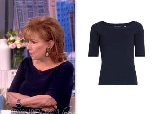 joy behar, the view, navy blue braided trim sweater top