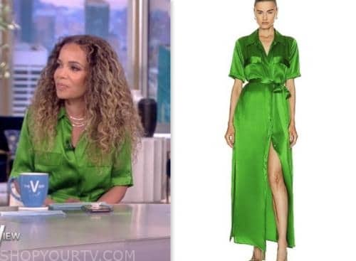 the view, sunny hostin, green satin shirt dress