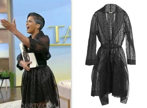 tamron hall, tamron hall show, black taffeta sheer floral dress