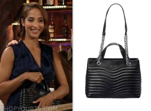 christel khalil, the young and the restless, black quilted bag, lily winters