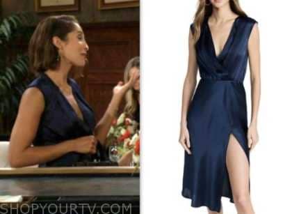 lily winters, christel khalil, the young and the restless, navy satin dress