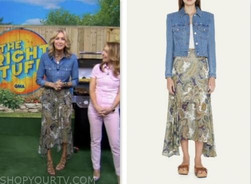 lara spencer, green paisley print maxi skirt, good morning america
