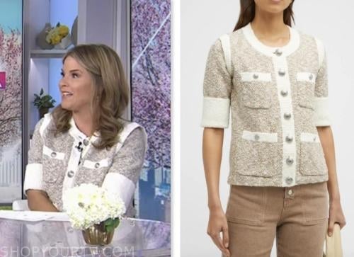 jenna bush hager, the today show, beige contrast trim cardigan top
