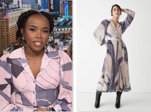 Zinhle Essamuah, nbc news daily, pink printed pleated shirt dress