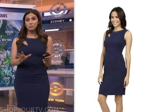 nbc news daily, angie lassman, navy blue cutout sheath dress