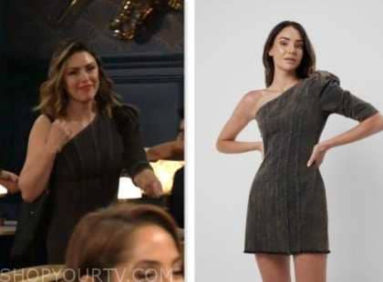 chloe mitchell, elizabeth hendrickson, the young and the restless, black denim one shoulder dress