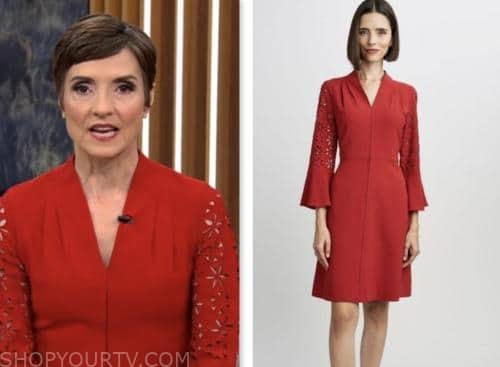catherine herridge, cbs mornings, red eyelet sleeve dress