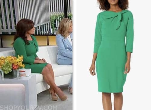amy freeze, outnumbered, green bow sheath dress