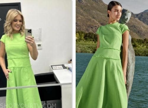 charlotte hawkins, good morning britain, green tweed midi dress