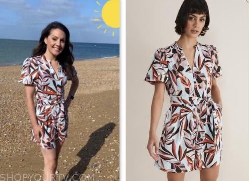 laura tobin, blue printed playsuit romper, good morning britain
