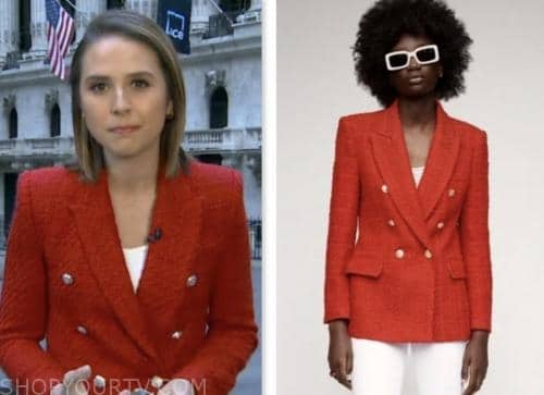 good morning america, Elizabeth Schulze, red tweed double breasted blazer