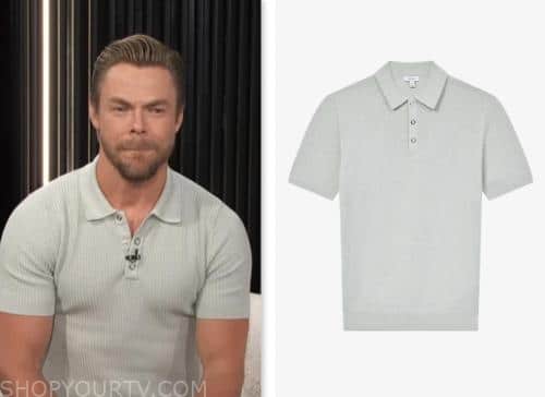 Derek Hough, E! news, sage textured polo shirt