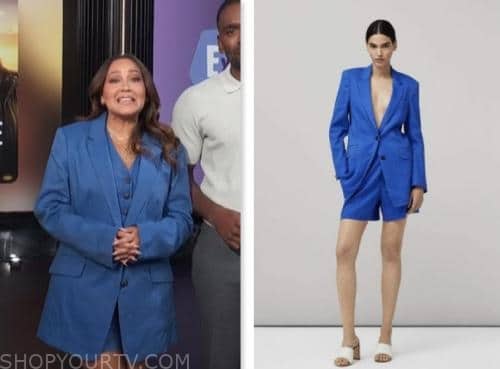 adrienne bailon houghton, E! news, blue linen blazer and short suit
