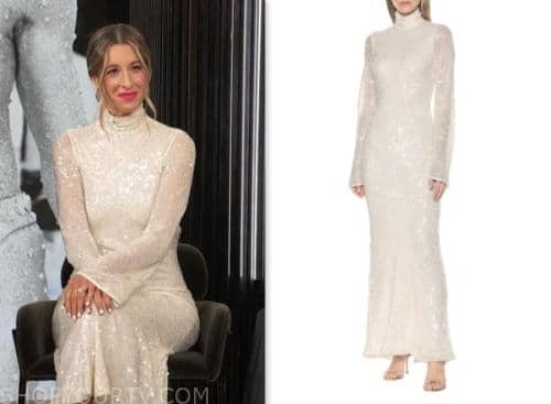 andrea lavinthal, e! news, white sequin turtleneck dress