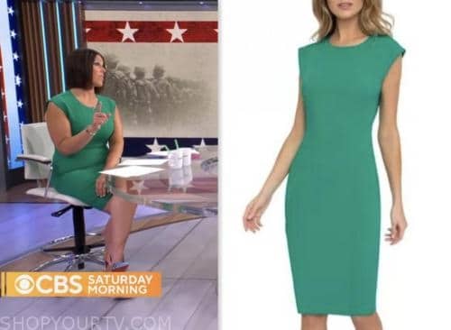 cbs mornings, dana jacobson, green sheath dress