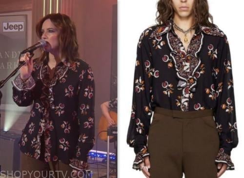 Brandy Clark, cbs mornings, black floral ruffle blouse