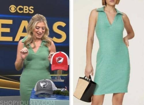 ashley bellman, cbs mornings, green knit polo collar dress