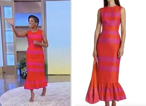 tamron hall show, tamron hall, pink and red striped midi dress