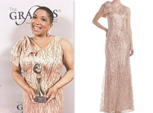 live with kelly and mark, rose gold pink bow shoulder dress gown, deja vu