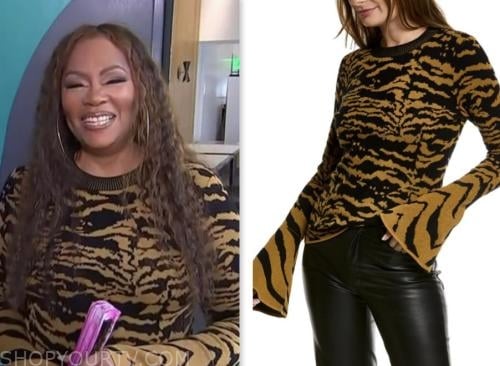 Jody Watley, access hollywood, animal print bell sleeve sweater