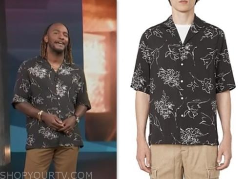 access hollywood, black floral shirt, scott evans
