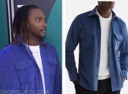 scott evans, blue cord shirt, access hollywood