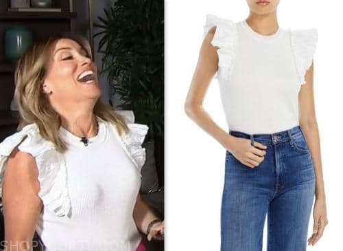 access hollywood, white ruffle top, kit hoover