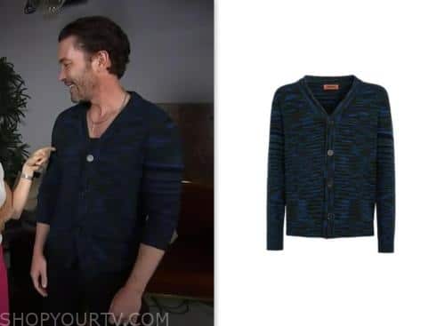 Tom Pelphrey, access hollywood, blue and green cardigan sweater
