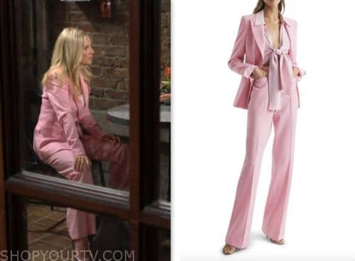 christine blair, the young and the restless, pink blazer and pant suit, lauralee bell