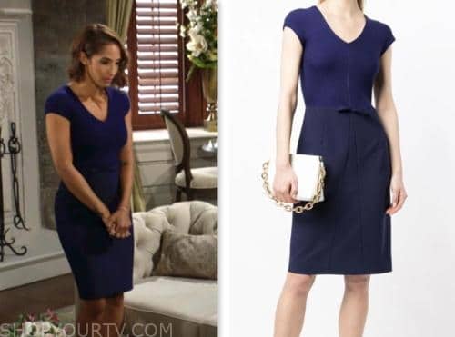 christel khalil, the young and the restless, blue sheath dress, lily winters