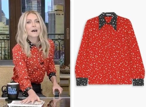 kelly ripa, red star print shirt, live with kelly and mark