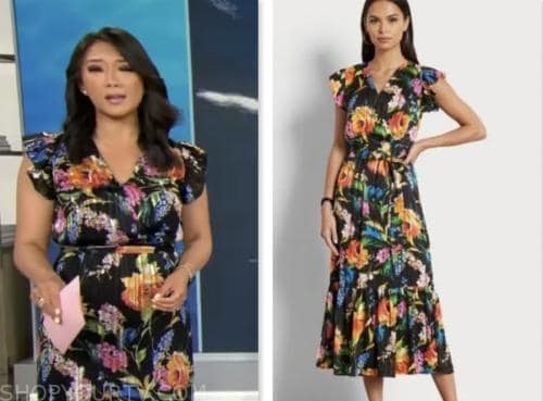 nancy chen, black floral dress, cbs mornings