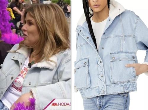 the today show, hoda and jenna, denim shearling jacket, jenna bush hager