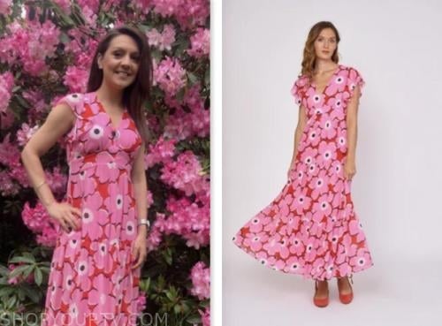 laura tobin, good morning britain, pink and red floral dress