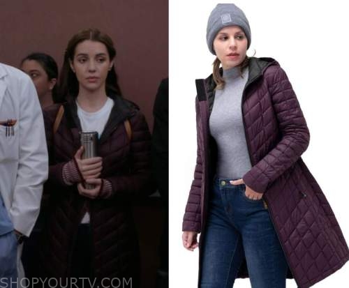 Greys Anatomy: Season 19 Epsiode 17 Jules' Burgundy Puffer Coat | Shop ...