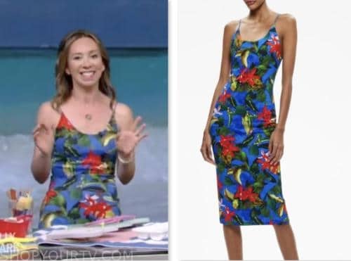 Shannon Doherty, live with kelly and mark, blue and red floral dress