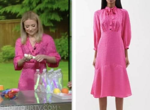 kelly ripa, live with kelly and mark, pink jacquard satin dress