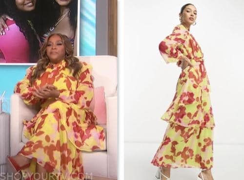 sherri shepherd, sherri, yellow and pink floral dress