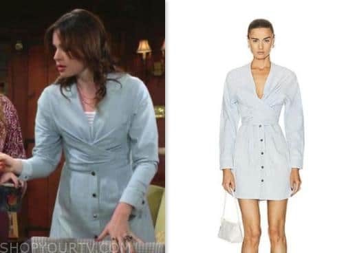 tessa porter, cait fairbanks, the young and the restless, chambray blue denim wrap mini dress